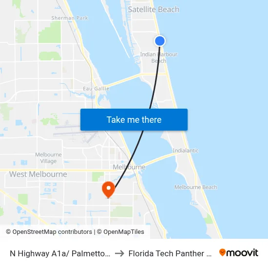 N Highway A1a/ Palmetto Ave (Se Corner) to Florida Tech Panther Aquatic Center map