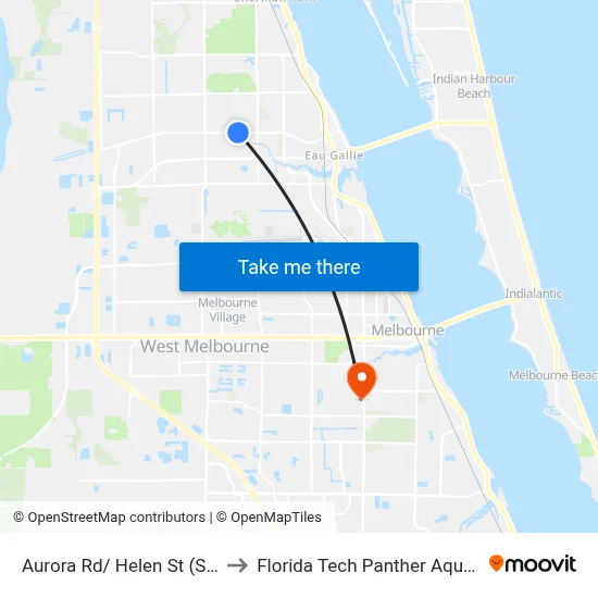 Aurora Rd/ Helen St (Se Corner) to Florida Tech Panther Aquatic Center map