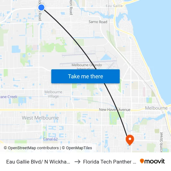 Eau Gallie Blvd/ N Wickham Rd. (Ne Corner) to Florida Tech Panther Aquatic Center map