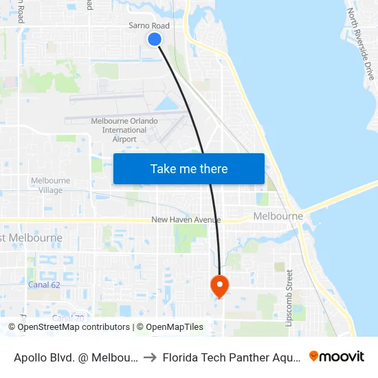 Apollo Blvd. @ Melbourne Plaza to Florida Tech Panther Aquatic Center map
