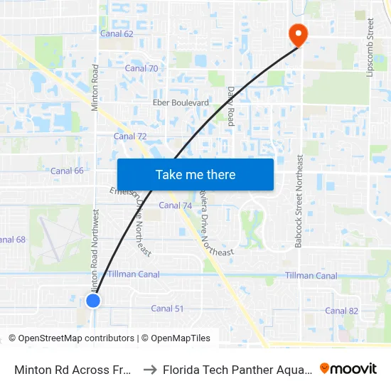 Minton Rd Across From Omni to Florida Tech Panther Aquatic Center map