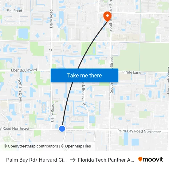 Palm Bay Rd/ Harvard Cir (Nw Corner) to Florida Tech Panther Aquatic Center map