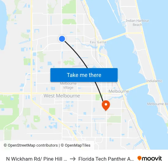 N Wickham Rd/ Pine Hill Dr (Se Corner) to Florida Tech Panther Aquatic Center map