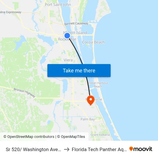 Sr 520/ Washington Ave (Sw Corner) to Florida Tech Panther Aquatic Center map