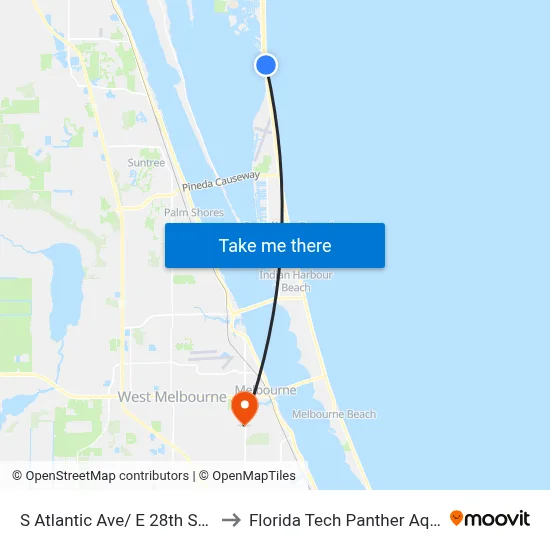 S Atlantic Ave/ E 28th St (Se Corner) to Florida Tech Panther Aquatic Center map