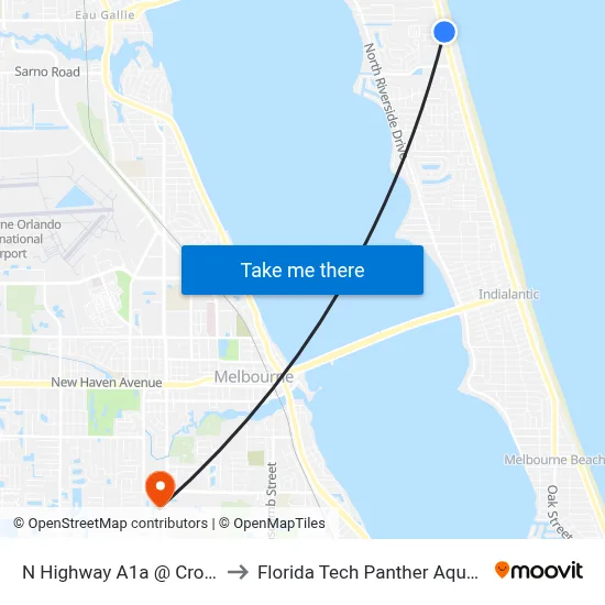 N Highway A1a @ Crown Plaza to Florida Tech Panther Aquatic Center map
