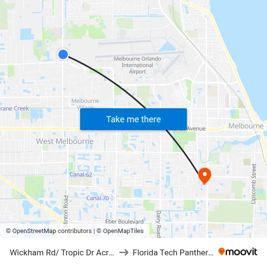 Wickham Rd/ Tropic Dr Across Doughnut Shop to Florida Tech Panther Aquatic Center map