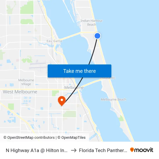 N Highway A1a @ Hilton Indian Harbour Beach to Florida Tech Panther Aquatic Center map
