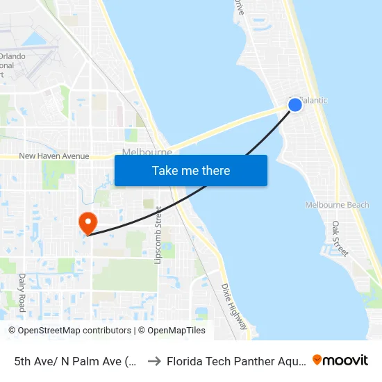 5th Ave/ N Palm Ave (Sw Corner) to Florida Tech Panther Aquatic Center map