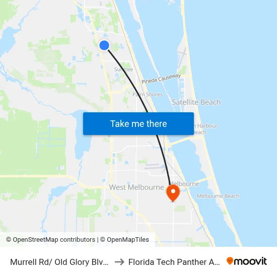Murrell Rd/ Old Glory Blvd (Nw Corner) to Florida Tech Panther Aquatic Center map