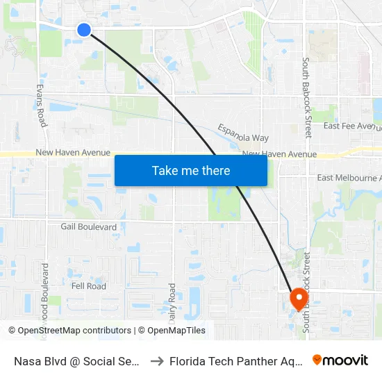 Nasa Blvd @ Social Security Office to Florida Tech Panther Aquatic Center map