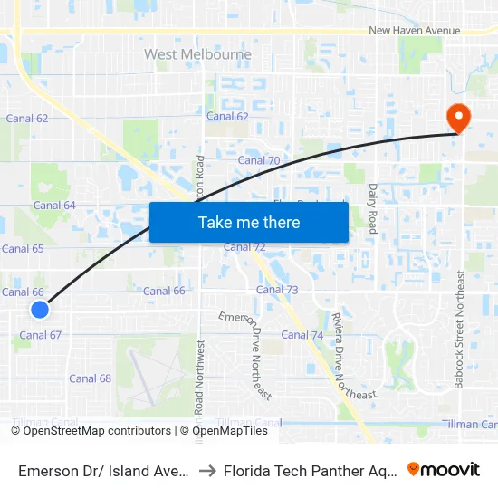 Emerson Dr/ Island Ave (Se Corner) to Florida Tech Panther Aquatic Center map