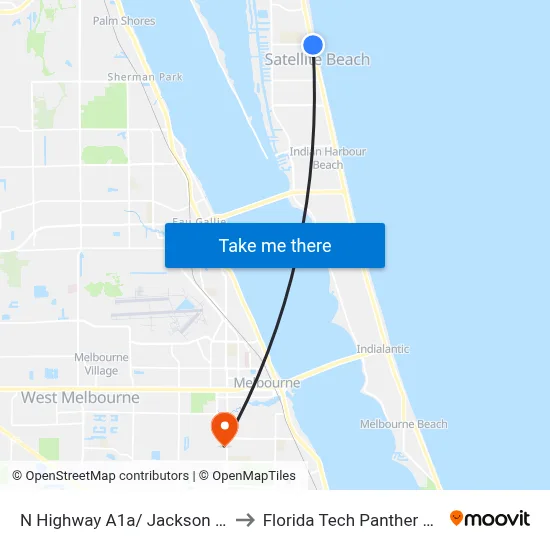 N Highway A1a/ Jackson Ave (Ne Corner) to Florida Tech Panther Aquatic Center map