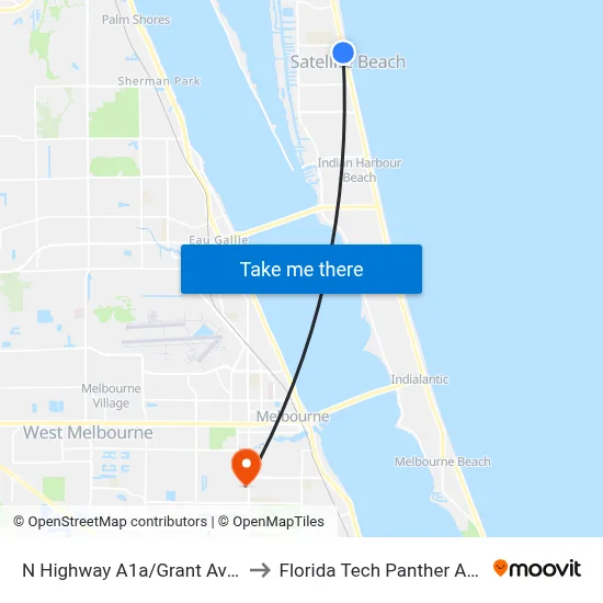 N Highway A1a/Grant Ave (Sw Corner) to Florida Tech Panther Aquatic Center map