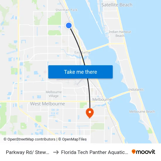 Parkway Rd/ Stewart Dr to Florida Tech Panther Aquatic Center map