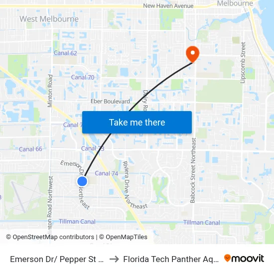 Emerson Dr/ Pepper St (Nw Corner) to Florida Tech Panther Aquatic Center map