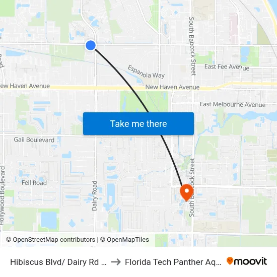 Hibiscus Blvd/ Dairy Rd (Sw Corner) to Florida Tech Panther Aquatic Center map