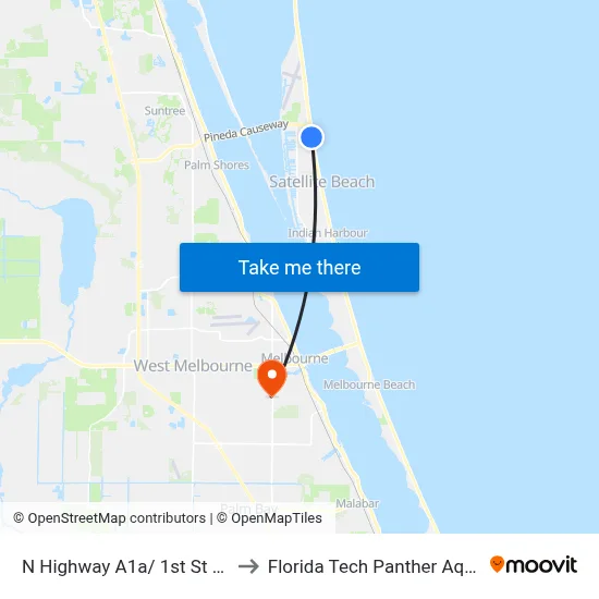 N Highway A1a/ 1st St (Sw Corner) to Florida Tech Panther Aquatic Center map