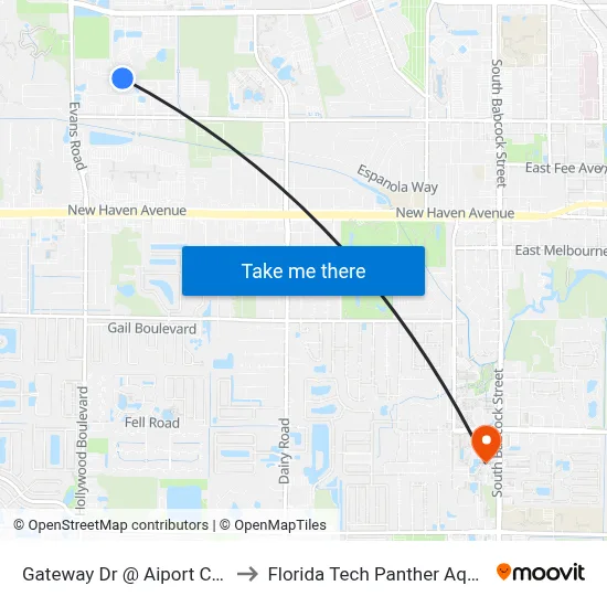 Gateway Dr @ Aiport Corp. Center to Florida Tech Panther Aquatic Center map