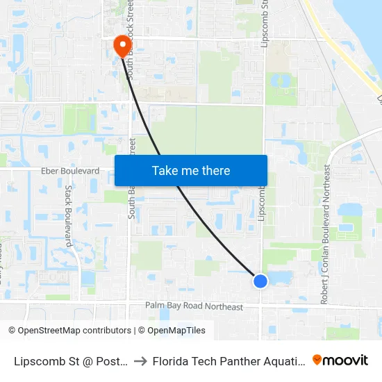 Lipscomb St @ Post Office to Florida Tech Panther Aquatic Center map