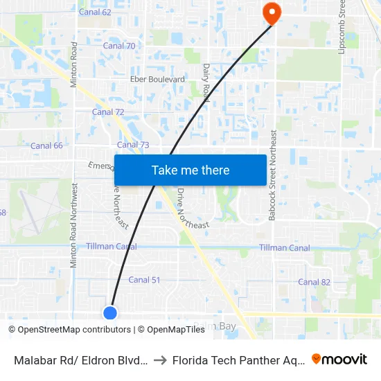 Malabar Rd/ Eldron Blvd (Se Corner) to Florida Tech Panther Aquatic Center map