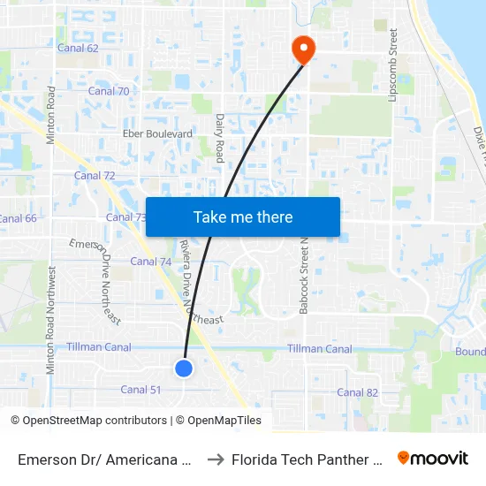 Emerson Dr/ Americana Blvd ( SE Corner) to Florida Tech Panther Aquatic Center map