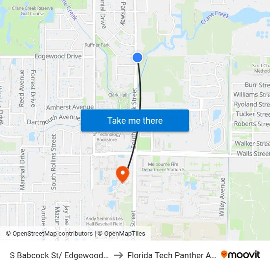 S Babcock St/ Edgewood Dr (Ne Corner) to Florida Tech Panther Aquatic Center map