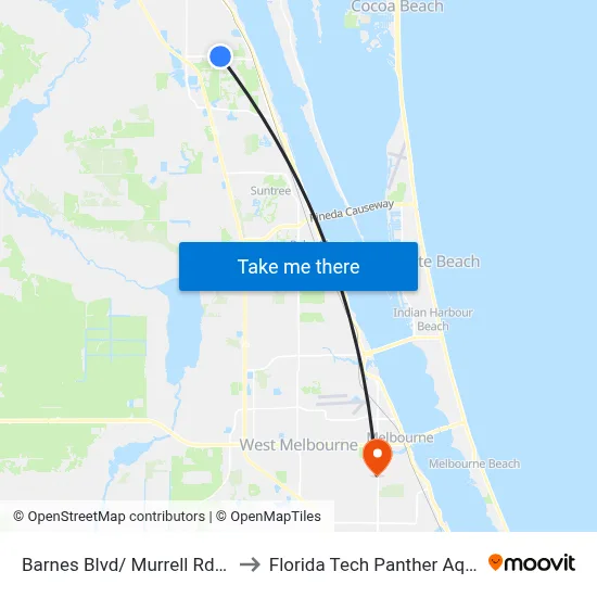 Barnes Blvd/ Murrell Rd (Ne Corner) to Florida Tech Panther Aquatic Center map