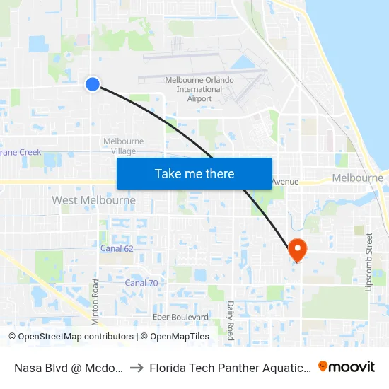 Nasa Blvd @ Mcdonalds to Florida Tech Panther Aquatic Center map