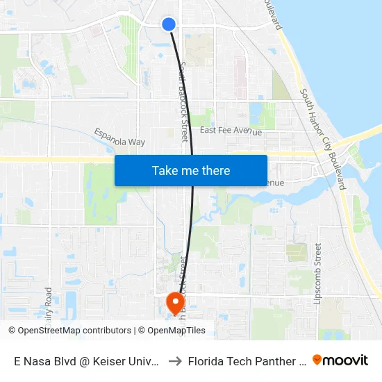 E Nasa Blvd @ Keiser University NW Entrance to Florida Tech Panther Aquatic Center map