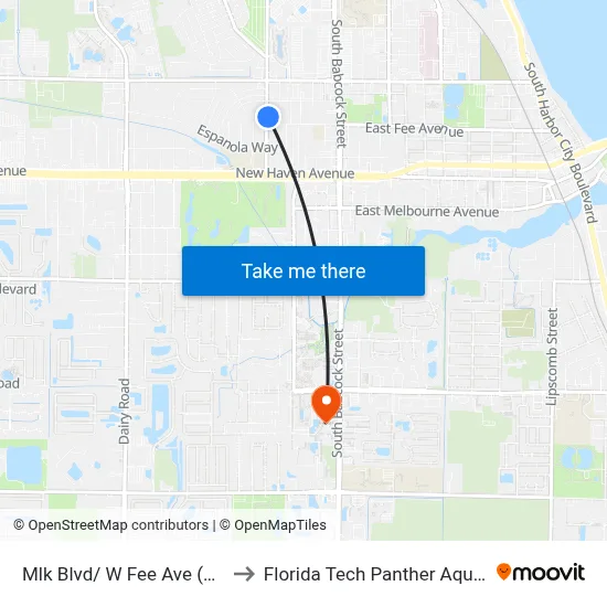 Mlk Blvd/ W Fee Ave (Ne Corner) to Florida Tech Panther Aquatic Center map