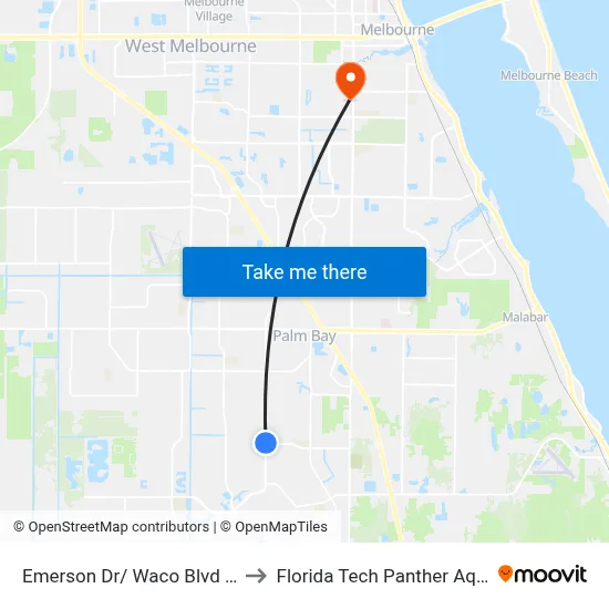 Emerson Dr/ Waco Blvd (Nw Corner) to Florida Tech Panther Aquatic Center map