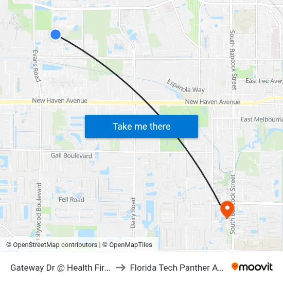 Gateway Dr @ Health First Physicians to Florida Tech Panther Aquatic Center map