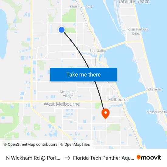 N Wickham Rd @ Portofino Villas to Florida Tech Panther Aquatic Center map