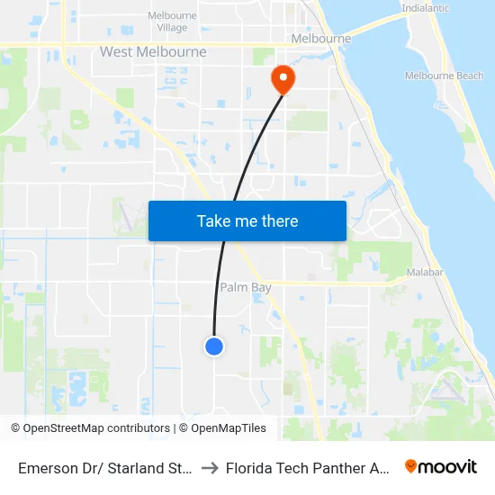 Emerson Dr/ Starland St (Nw Corner) to Florida Tech Panther Aquatic Center map
