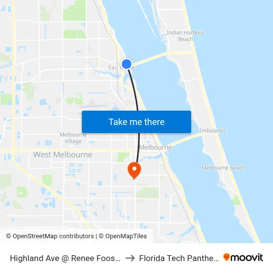 Highland Ave @ Renee Foosener Education Center to Florida Tech Panther Aquatic Center map