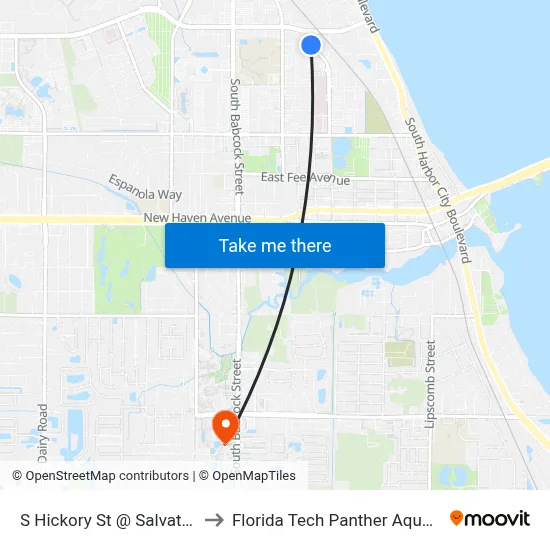 S Hickory St @ Salvation Army to Florida Tech Panther Aquatic Center map