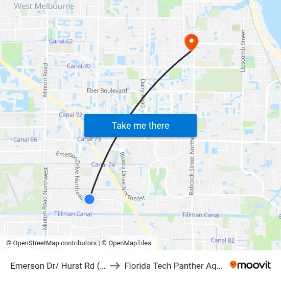 Emerson Dr/ Hurst Rd (Ne Corner) to Florida Tech Panther Aquatic Center map