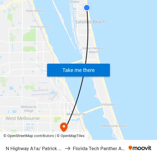 N Highway A1a/ Patrick Dr (Se Corner) to Florida Tech Panther Aquatic Center map