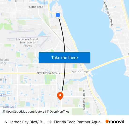 N Harbor City Blvd/ Ballard Dr to Florida Tech Panther Aquatic Center map