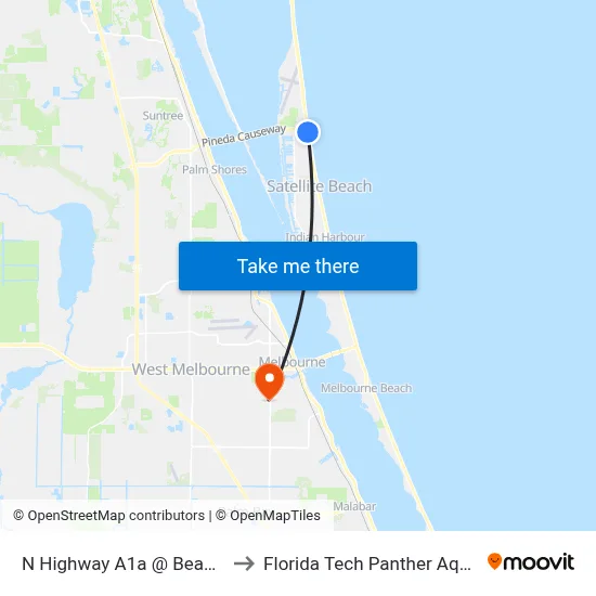 N Highway A1a @ Beachside Apts to Florida Tech Panther Aquatic Center map