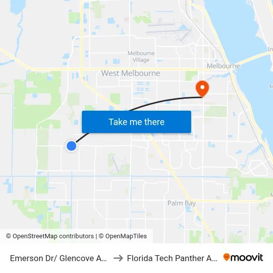 Emerson Dr/ Glencove Ave (Ne Corner) to Florida Tech Panther Aquatic Center map