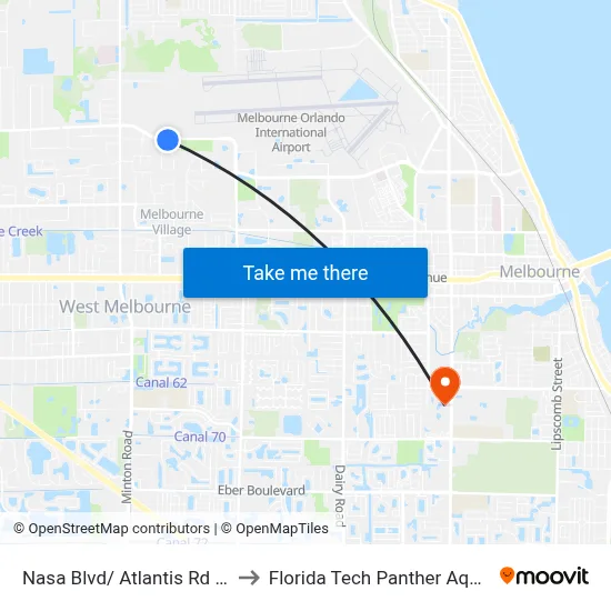 Nasa Blvd/ Atlantis Rd SW Corner to Florida Tech Panther Aquatic Center map