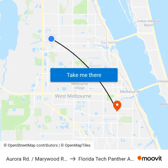Aurora Rd. / Marywood Rd. (Ne Corner) to Florida Tech Panther Aquatic Center map