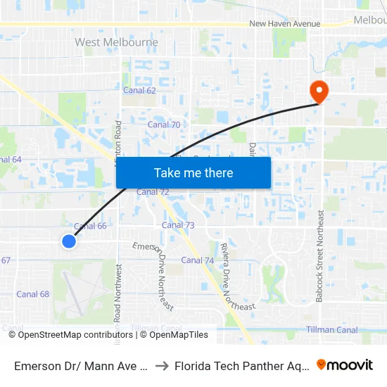 Emerson Dr/ Mann Ave (Nw Corner) to Florida Tech Panther Aquatic Center map