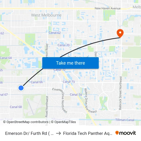 Emerson Dr/ Furth Rd ( NW Corner) to Florida Tech Panther Aquatic Center map