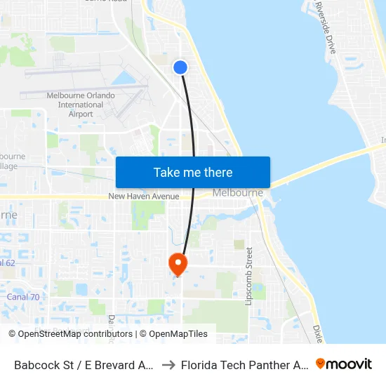 Babcock St / E Brevard Ave Northbound to Florida Tech Panther Aquatic Center map