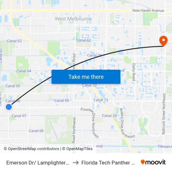 Emerson Dr/ Lamplighter Dr (Nw Corner) to Florida Tech Panther Aquatic Center map