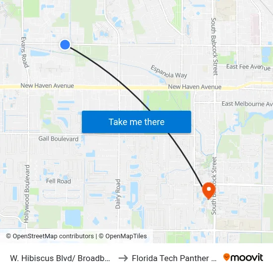 W. Hibiscus Blvd/ Broadband Dr SW Corner to Florida Tech Panther Aquatic Center map