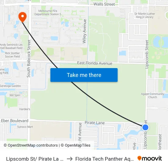 Lipscomb St/ Pirate La (Sw Corner) to Florida Tech Panther Aquatic Center map